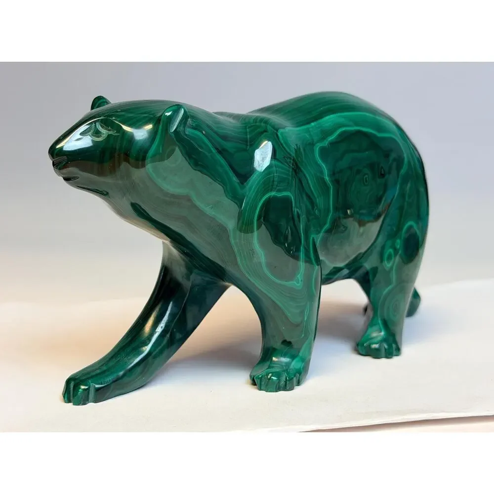 Super Large Malachite Bear Figurine | Green Carved Stone Crystal, Statue, Zaire